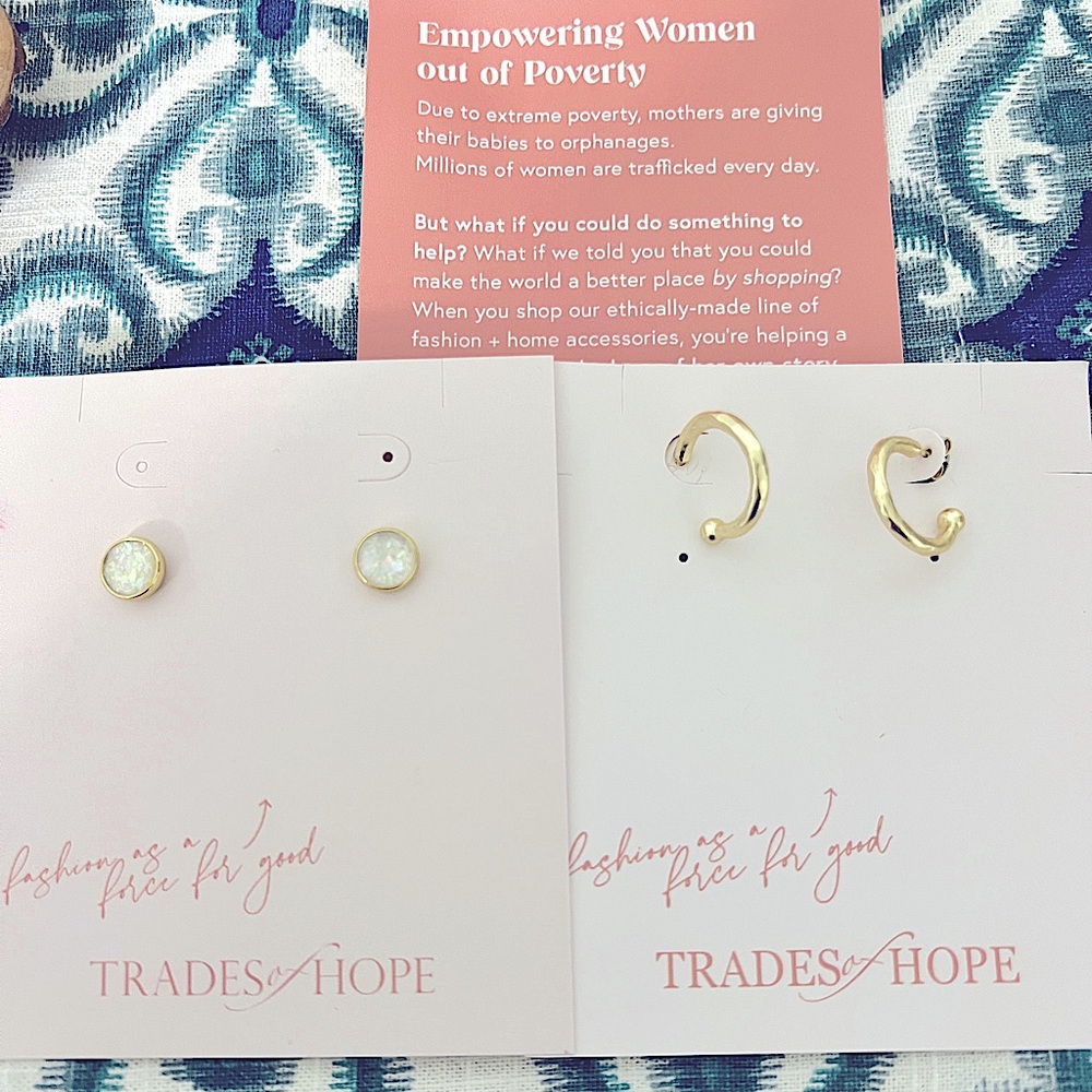 Trades of Hope earrings Set of 2 Gold tone hoops studs Summer Earrings